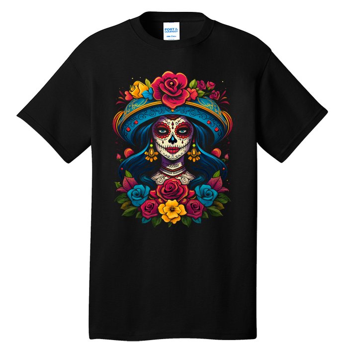 De Los Muertos La Catrina Sugar Skull Women Day Of The Dead Tall T-Shirt