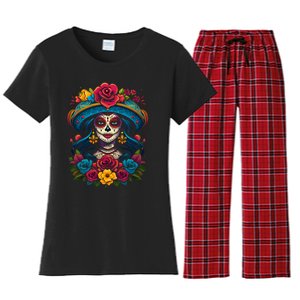 De Los Muertos La Catrina Sugar Skull Women Day Of The Dead Women's Flannel Pajama Set