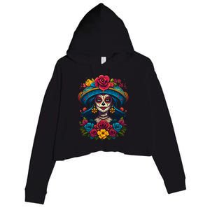 De Los Muertos La Catrina Sugar Skull Women Day Of The Dead Crop Fleece Hoodie