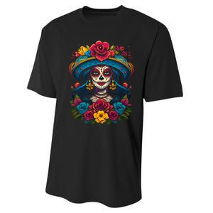 De Los Muertos La Catrina Sugar Skull Women Day Of The Dead Performance Sprint T-Shirt