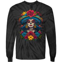 De Los Muertos La Catrina Sugar Skull Women Day Of The Dead Tie-Dye Long Sleeve Shirt