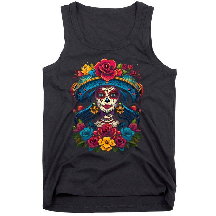 De Los Muertos La Catrina Sugar Skull Women Day Of The Dead Tank Top