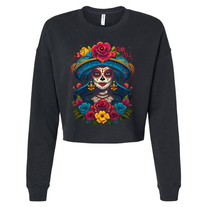 De Los Muertos La Catrina Sugar Skull Women Day Of The Dead Cropped Pullover Crew