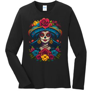 De Los Muertos La Catrina Sugar Skull Women Day Of The Dead Ladies Long Sleeve Shirt