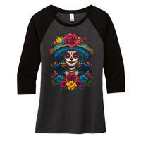 De Los Muertos La Catrina Sugar Skull Women Day Of The Dead Women's Tri-Blend 3/4-Sleeve Raglan Shirt