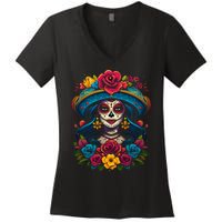 De Los Muertos La Catrina Sugar Skull Women Day Of The Dead Women's V-Neck T-Shirt