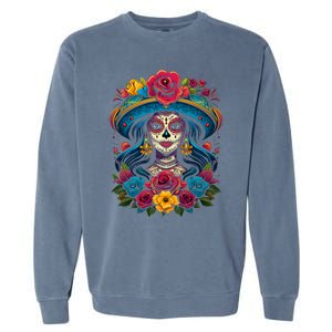 De Los Muertos La Catrina Sugar Skull Women Day Of The Dead Garment-Dyed Sweatshirt