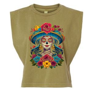 De Los Muertos La Catrina Sugar Skull Women Day Of The Dead Garment-Dyed Women's Muscle Tee