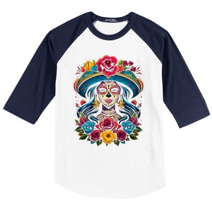 De Los Muertos La Catrina Sugar Skull Women Day Of The Dead Baseball Sleeve Shirt