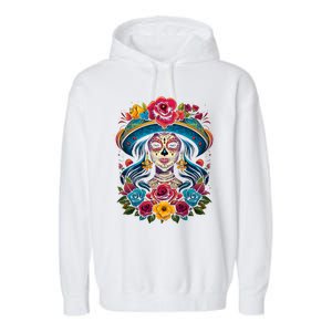 De Los Muertos La Catrina Sugar Skull Women Day Of The Dead Garment-Dyed Fleece Hoodie