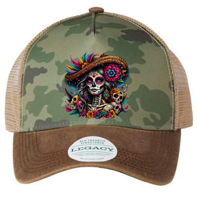 De Los Muertos La Catrina Day Of The Dead Sugar Skull Women Legacy Tie Dye Trucker Hat