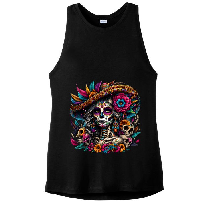 De Los Muertos La Catrina Day Of The Dead Sugar Skull Women Ladies PosiCharge Tri-Blend Wicking Tank