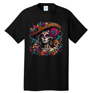 De Los Muertos La Catrina Day Of The Dead Sugar Skull Women Tall T-Shirt