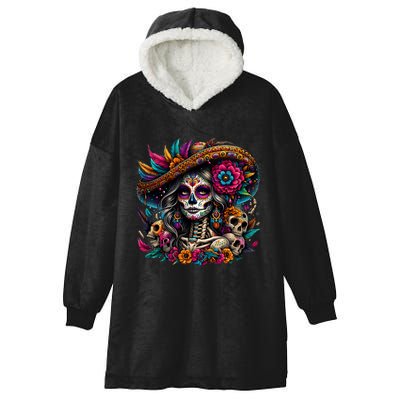 De Los Muertos La Catrina Day Of The Dead Sugar Skull Women Hooded Wearable Blanket