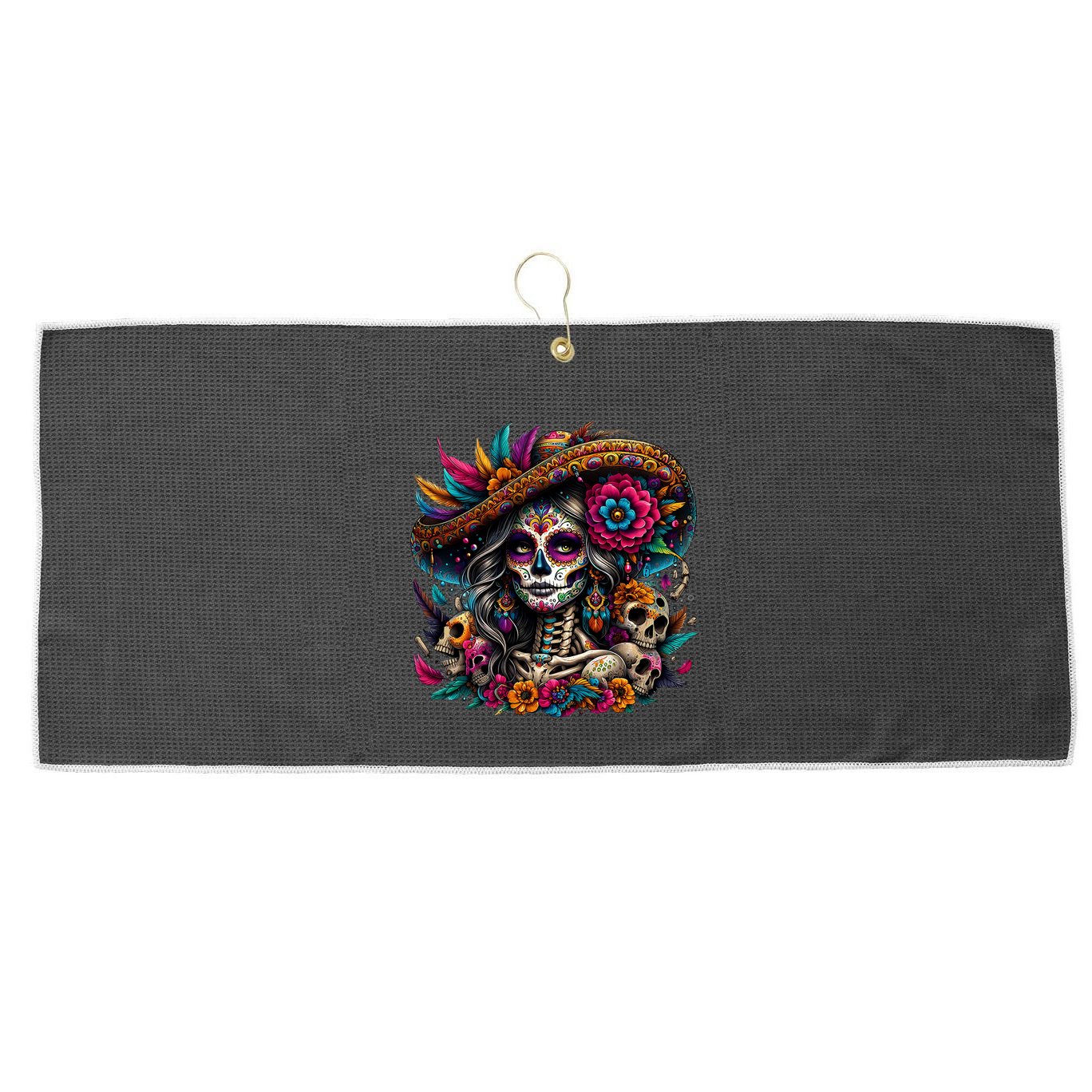 De Los Muertos La Catrina Day Of The Dead Sugar Skull Women Large Microfiber Waffle Golf Towel