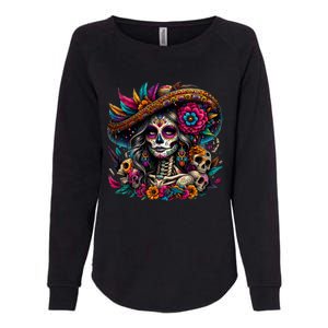 De Los Muertos La Catrina Day Of The Dead Sugar Skull Women Womens California Wash Sweatshirt