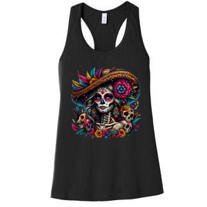 De Los Muertos La Catrina Day Of The Dead Sugar Skull Women Women's Racerback Tank