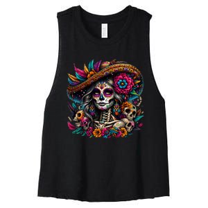 De Los Muertos La Catrina Day Of The Dead Sugar Skull Women Women's Racerback Cropped Tank