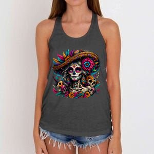 De Los Muertos La Catrina Day Of The Dead Sugar Skull Women Women's Knotted Racerback Tank