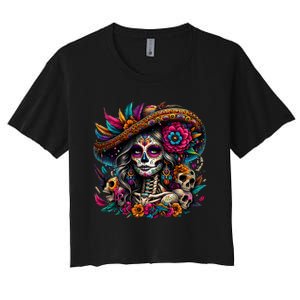 De Los Muertos La Catrina Day Of The Dead Sugar Skull Women Women's Crop Top Tee