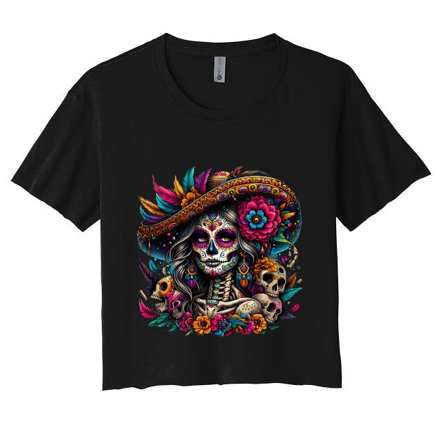 De Los Muertos La Catrina Day Of The Dead Sugar Skull Women Crop Top