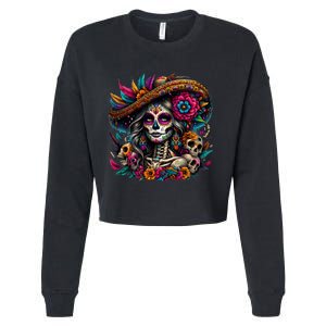 De Los Muertos La Catrina Day Of The Dead Sugar Skull Women Cropped Pullover Crew