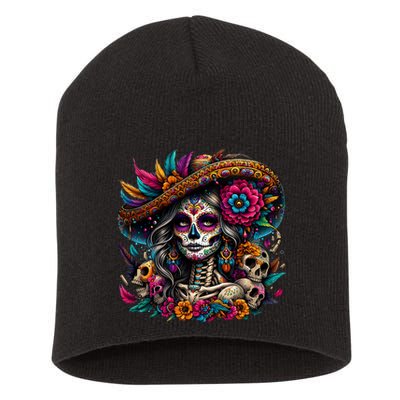 De Los Muertos La Catrina Day Of The Dead Sugar Skull Women Short Acrylic Beanie