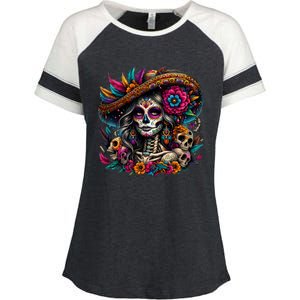 De Los Muertos La Catrina Day Of The Dead Sugar Skull Women Enza Ladies Jersey Colorblock Tee