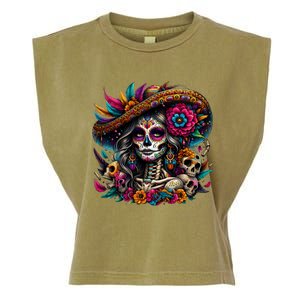 De Los Muertos La Catrina Day Of The Dead Sugar Skull Women Garment-Dyed Women's Muscle Tee