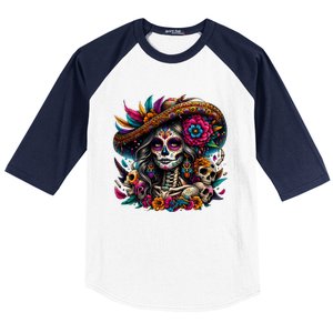 De Los Muertos La Catrina Day Of The Dead Sugar Skull Women Baseball Sleeve Shirt