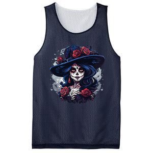 De Los Muertos La Catrina Day Of The Dead Sugar Skull Women Mesh Reversible Basketball Jersey Tank