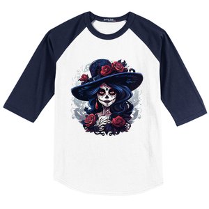 De Los Muertos La Catrina Day Of The Dead Sugar Skull Women Baseball Sleeve Shirt