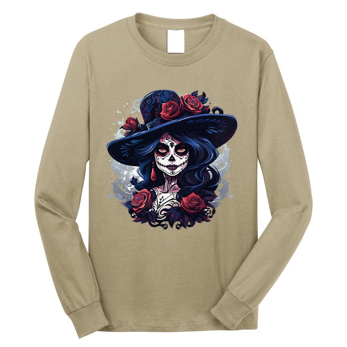 De Los Muertos La Catrina Day Of The Dead Sugar Skull Women Long Sleeve Shirt