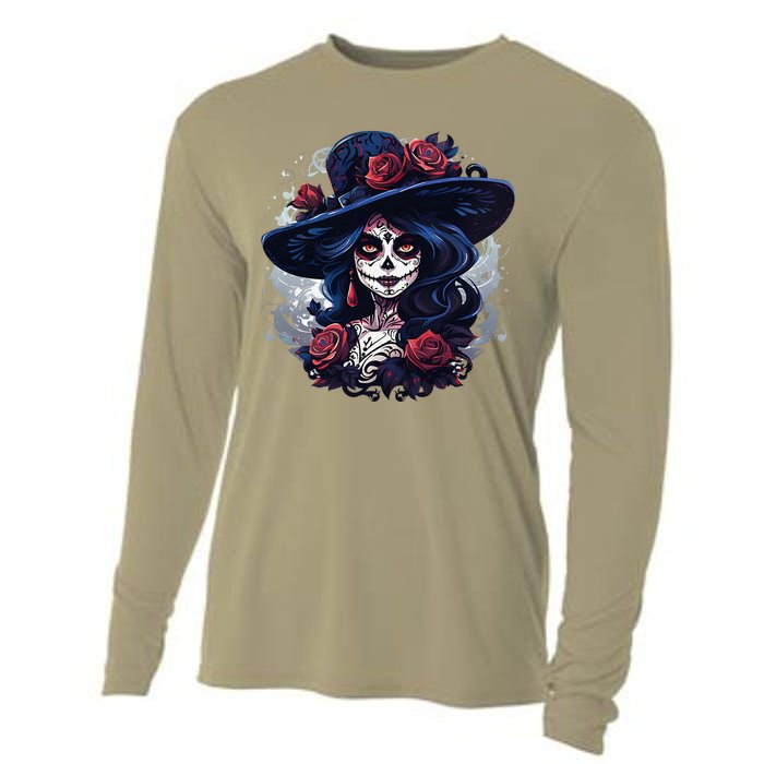 De Los Muertos La Catrina Day Of The Dead Sugar Skull Women Cooling Performance Long Sleeve Crew