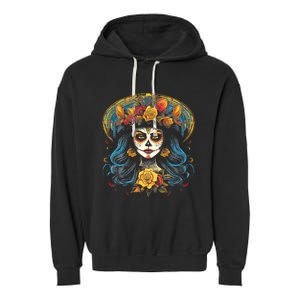 De Los Muertos La Catrina Day of the Dead Sugar Skull Garment-Dyed Fleece Hoodie