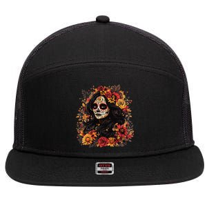 De Los Muertos La Catrina Day Of The Dead Sugar Skull Women 7 Panel Mesh Trucker Snapback Hat