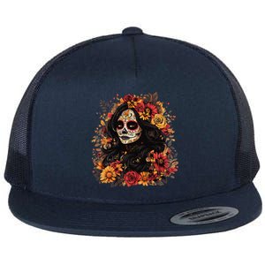 De Los Muertos La Catrina Day Of The Dead Sugar Skull Women Flat Bill Trucker Hat