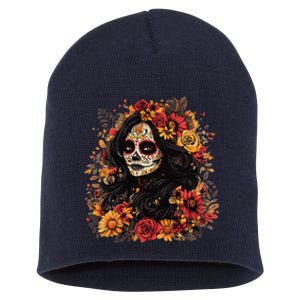 De Los Muertos La Catrina Day Of The Dead Sugar Skull Women Short Acrylic Beanie