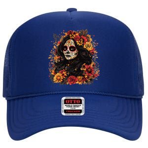 De Los Muertos La Catrina Day Of The Dead Sugar Skull Women High Crown Mesh Back Trucker Hat