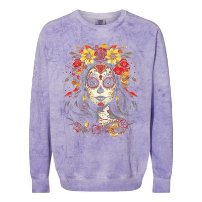 De Los Muertos La Catrina Day of the Dead Sugar Skull Colorblast Crewneck Sweatshirt