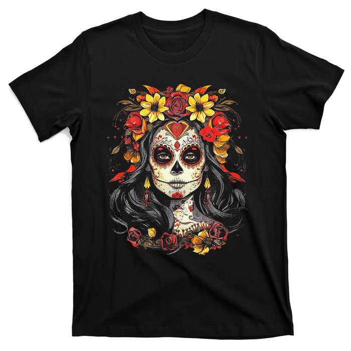 De Los Muertos La Catrina Day of the Dead Sugar Skull T-Shirt