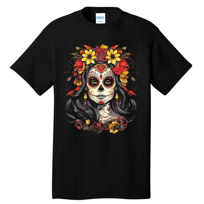 De Los Muertos La Catrina Day of the Dead Sugar Skull Tall T-Shirt