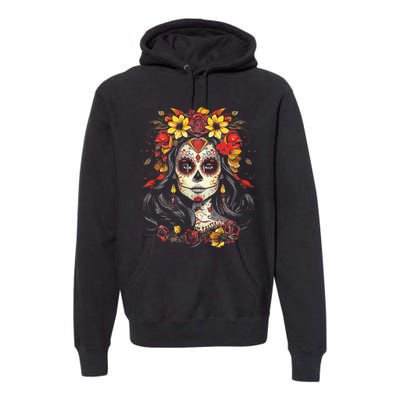 De Los Muertos La Catrina Day of the Dead Sugar Skull Premium Hoodie