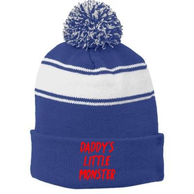 Daddys Little Monster Halloween Blood Red Stripe Pom Pom Beanie