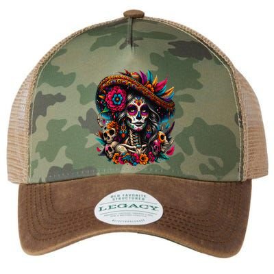 De Los Muertos La Catrina Day Of The Dead Sugar Skull Women Legacy Tie Dye Trucker Hat
