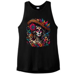 De Los Muertos La Catrina Day Of The Dead Sugar Skull Women Ladies PosiCharge Tri-Blend Wicking Tank