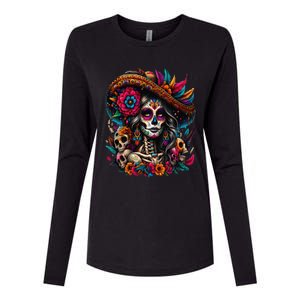 De Los Muertos La Catrina Day Of The Dead Sugar Skull Women Womens Cotton Relaxed Long Sleeve T-Shirt