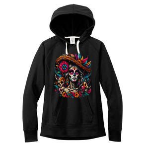 De Los Muertos La Catrina Day Of The Dead Sugar Skull Women Women's Fleece Hoodie