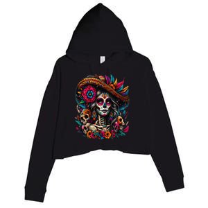 De Los Muertos La Catrina Day Of The Dead Sugar Skull Women Crop Fleece Hoodie