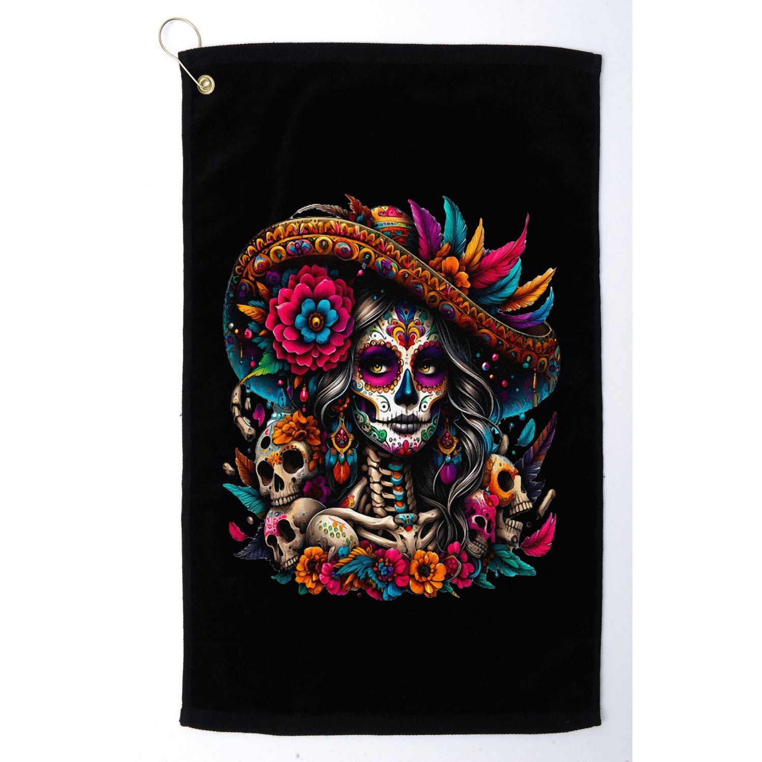 De Los Muertos La Catrina Day Of The Dead Sugar Skull Women Golf Towel